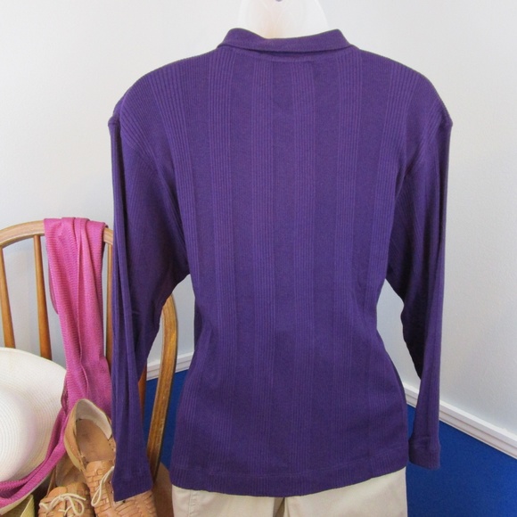 🌟HP🌟 Vintage Long Sleeve Rib Knit Purple Polo - Picture 5 of 7